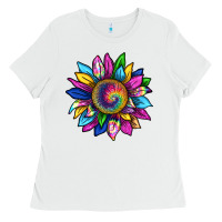 White tie dye sunflower Ladies Tee - texasbilliewilder