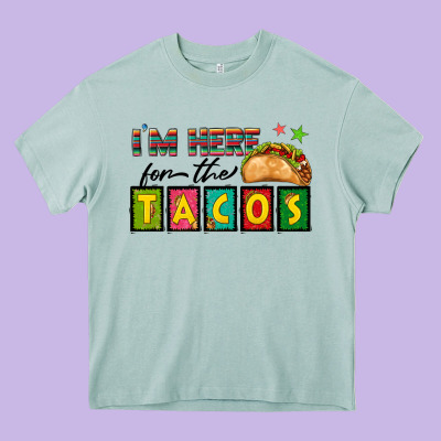 I'm Here For The Tacos Heavy Core Tee Designed By Texasbilliewilder