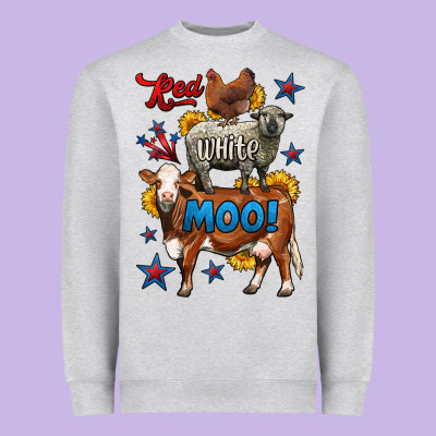 Red White Moo Farm Animals 4th Of July Heavyweight Sweatshirt Designed By Lillyallendesigns