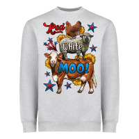 Heather Grey red white moo farm animals 4th of july Heavyweight Sweatshirt - LillyAllenDesigns