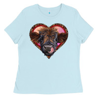 Baby Blue leopard heart highland calf Ladies Tee - RanaPortraitStore