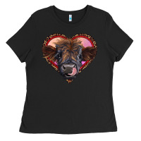Black leopard heart highland calf Ladies Tee - RanaPortraitStore
