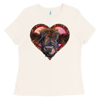 Bone leopard heart highland calf Ladies Tee - RanaPortraitStore