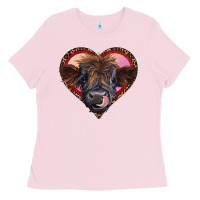 Bubblegum Pink leopard heart highland calf Ladies Tee - RanaPortraitStore