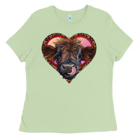 Matcha leopard heart highland calf Ladies Tee - RanaPortraitStore