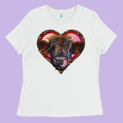 Leopard Heart Highland Calf Ladies Tee Designed By Ranaportraitstore