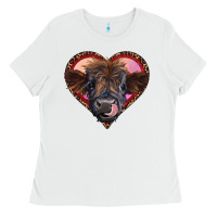 White leopard heart highland calf Ladies Tee - RanaPortraitStore