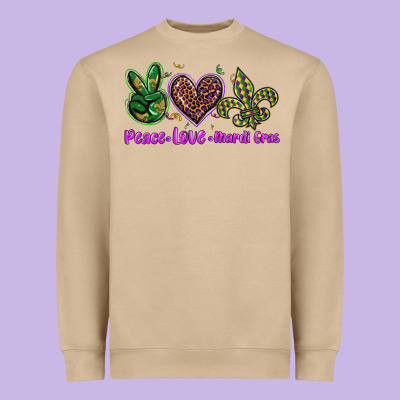 Peace Love Mardi Gras Heavyweight Sweatshirt Designed By Barkaloodesign