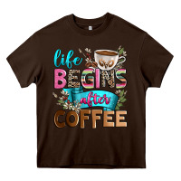 Chocolate Brown life begins after coffee Heavy Core Tee - Zillion Design Studio