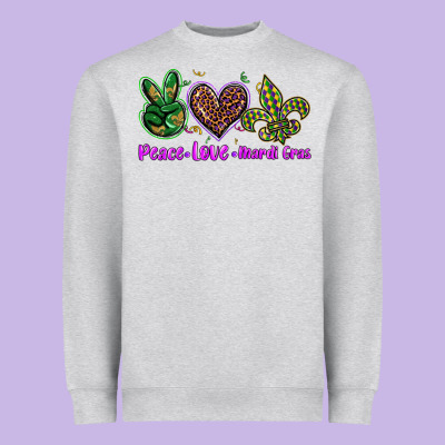 Peace Love Mardi Gras Heavyweight Sweatshirt Designed By Barkaloodesign