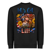 Black let's get lit 4th of july cow Heavyweight Sweatshirt - LillyAllenDesigns