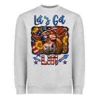 Heather Grey let's get lit 4th of july cow Heavyweight Sweatshirt - LillyAllenDesigns