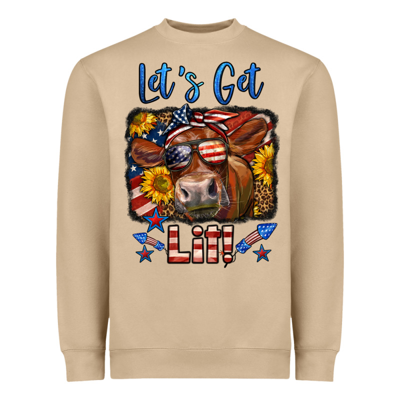Let's Get Lit 4th Of July Cow Heavyweight Sweatshirt by LillyAllenDesigns | Teevron