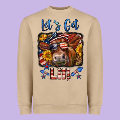 Let's Get Lit 4th Of July Cow Heavyweight Sweatshirt Designed By Lillyallendesigns