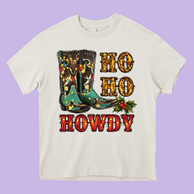 Christmas Cowboy Boots Ho Ho Howdy Heavy Core Tee Designed By Ranaportraitstore