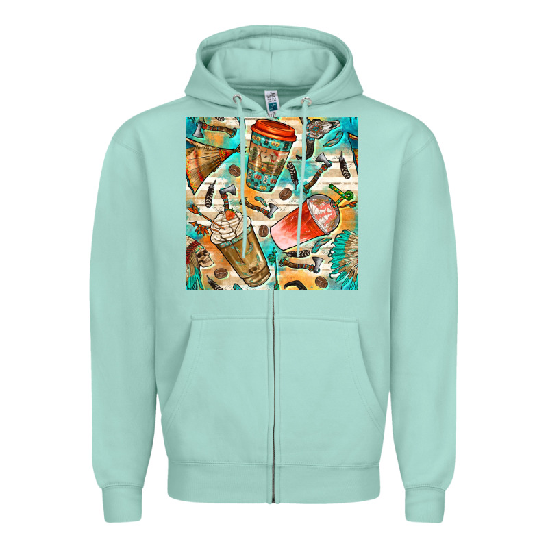 Western Indian Coffee Cups With Aztec Seamless Pattern Bbs Zipper Hoodie by BundleAndBundleShop | Teevron