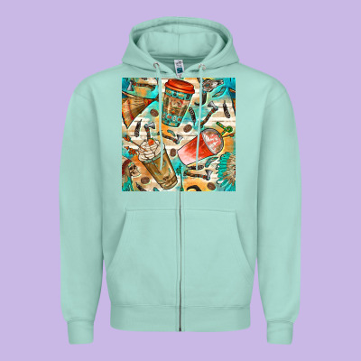 Western Indian Coffee Cups With Aztec Seamless Pattern Bbs Zipper Hoodie Designed By Bundleandbundleshop