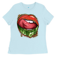 Baby Blue watermelon lips with leopard Ladies Tee - texasbilliewilder
