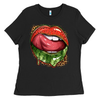Black watermelon lips with leopard Ladies Tee - texasbilliewilder