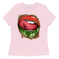Bubblegum Pink watermelon lips with leopard Ladies Tee - texasbilliewilder