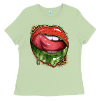 Matcha watermelon lips with leopard Ladies Tee - texasbilliewilder