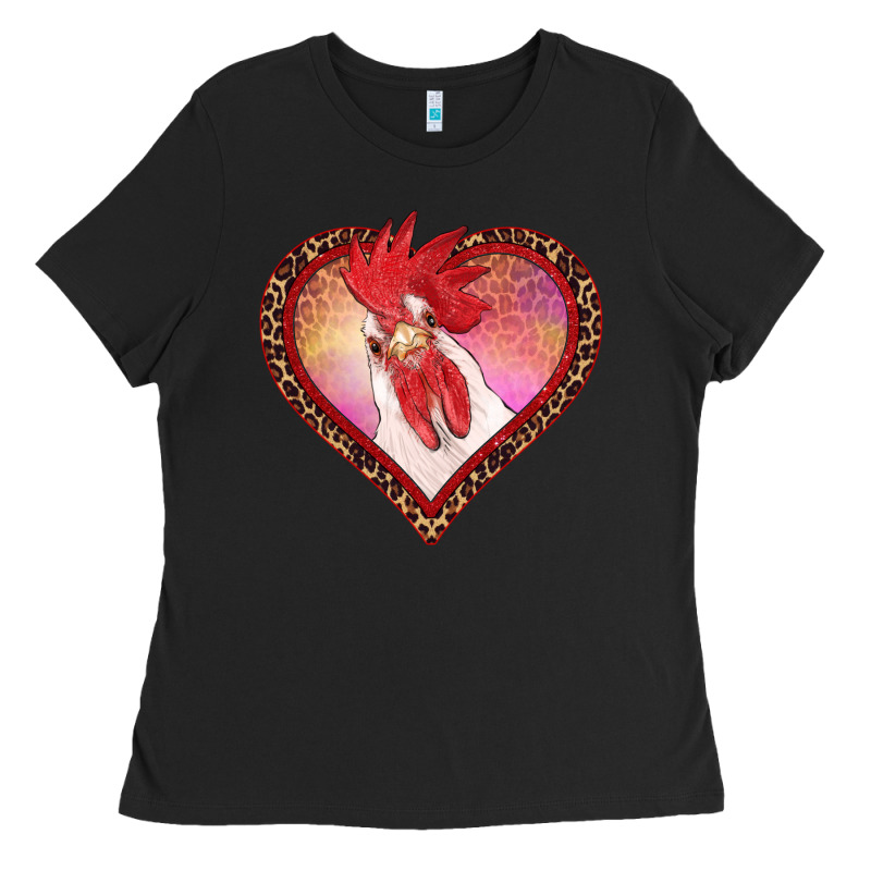 Valentine's Day Rooster With Leopard Heart Ladies Tee by RanaPortraitStore | Teevron