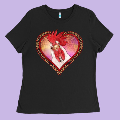 Valentine's Day Rooster With Leopard Heart Ladies Tee Designed By Ranaportraitstore