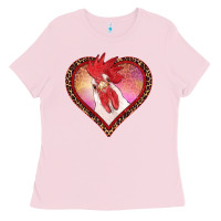 Bubblegum Pink valentine's day rooster with leopard heart Ladies Tee - RanaPortraitStore