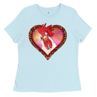 Baby Blue valentine's day rooster with leopard heart Ladies Tee - RanaPortraitStore