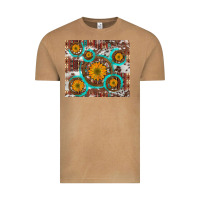 Vintage Camel sunflowers and western old wheel aztec cowhide background Vintage Tee - Artiststas