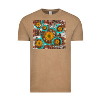 Vintage Coffee sunflowers and western old wheel aztec cowhide background Vintage Tee - Artiststas