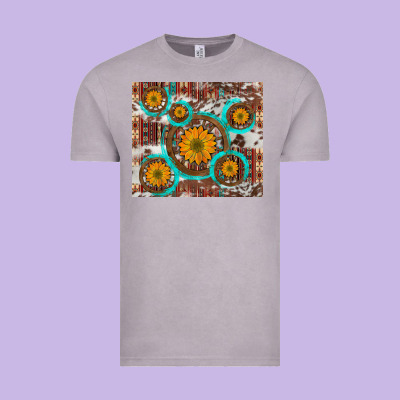Sunflowers And Western Old Wheel Aztec Cowhide Background Vintage Tee Designed By Artiststas
