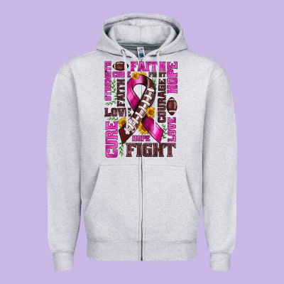 Breast Cancer American Football Ribbon Love Cure Fight Bbs Zipper Hoodie Designed By Bundleandbundleshop