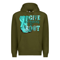 Army Green Give Cancer the boot Ovarian Cancer teal ribbon Premium Hoodie - NancyCooperArtShop