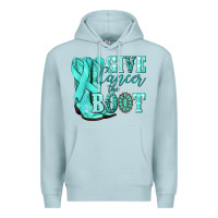 Blue Mist Give Cancer the boot Ovarian Cancer teal ribbon Premium Hoodie - NancyCooperArtShop
