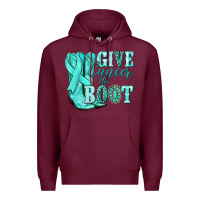 Burgundy Give Cancer the boot Ovarian Cancer teal ribbon Premium Hoodie - NancyCooperArtShop