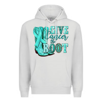 Dove Grey Give Cancer the boot Ovarian Cancer teal ribbon Premium Hoodie - NancyCooperArtShop