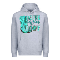 Heather Grey Give Cancer the boot Ovarian Cancer teal ribbon Premium Hoodie - NancyCooperArtShop