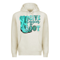 Oatmeal Heather Give Cancer the boot Ovarian Cancer teal ribbon Premium Hoodie - NancyCooperArtShop