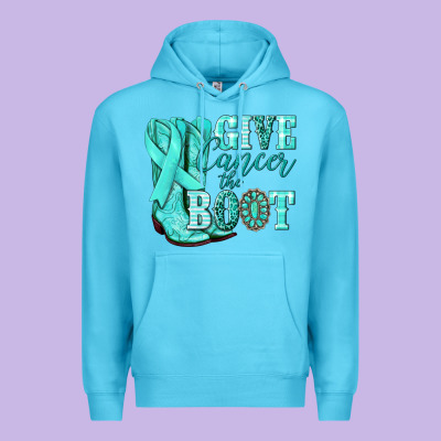 Give Cancer The Boot Ovarian Cancer Teal Ribbon Premium Hoodie Designed By Nancycooperartshop