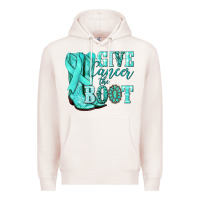 Pale Pink Give Cancer the boot Ovarian Cancer teal ribbon Premium Hoodie - NancyCooperArtShop