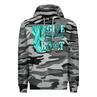 Slate Camo Give Cancer the boot Ovarian Cancer teal ribbon Premium Hoodie - NancyCooperArtShop