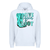 White Give Cancer the boot Ovarian Cancer teal ribbon Premium Hoodie - NancyCooperArtShop