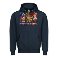 Navy hallothanksmas gnomies bbs Zipper Hoodie - BundleAndBundleShop