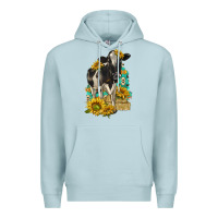 Blue Mist Sunflowers Cow Premium Hoodie - texasbilliewilder