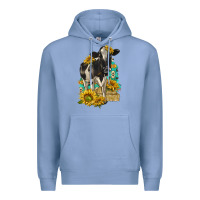 Colony Blue Sunflowers Cow Premium Hoodie - texasbilliewilder