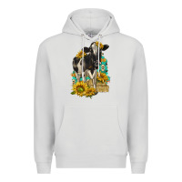 Dove Grey Sunflowers Cow Premium Hoodie - texasbilliewilder