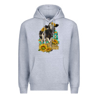 Heather Grey Sunflowers Cow Premium Hoodie - texasbilliewilder