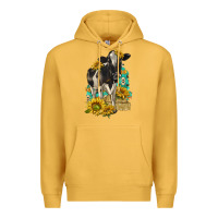 Mustard Sunflowers Cow Premium Hoodie - texasbilliewilder