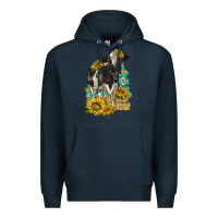 Navy Sunflowers Cow Premium Hoodie - texasbilliewilder